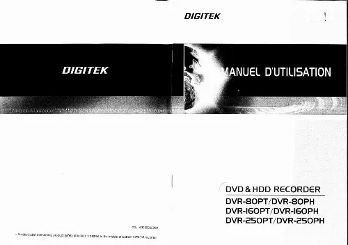 Mode d'emploi DIGITEK DVR-80PT